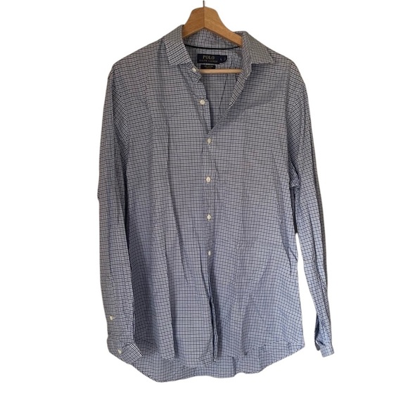 Polo Ralph Lauren 100% Cotton Stretch Blue/ White Button Down Shirt Large - Picture 1 of 8